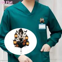 حامل بطاقة الهوية القابل للسحب ذو موضوع هالوين 2D غير ثلاثي الأبعاد - حامل بطاقة اسم أكريليك، مناسب للعمل في المستشفى، هدايا العطلات، تعريف مكان العمل، اكسسوارات الاحتفالات، تصميم سحب سلس، بناء متين، حصري للممرضات والأطباء والعاملين الطبيين