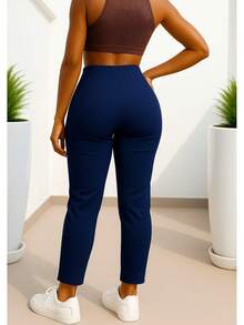 Stretch Pleated Trousers For Women - Navy Blue - View 3
