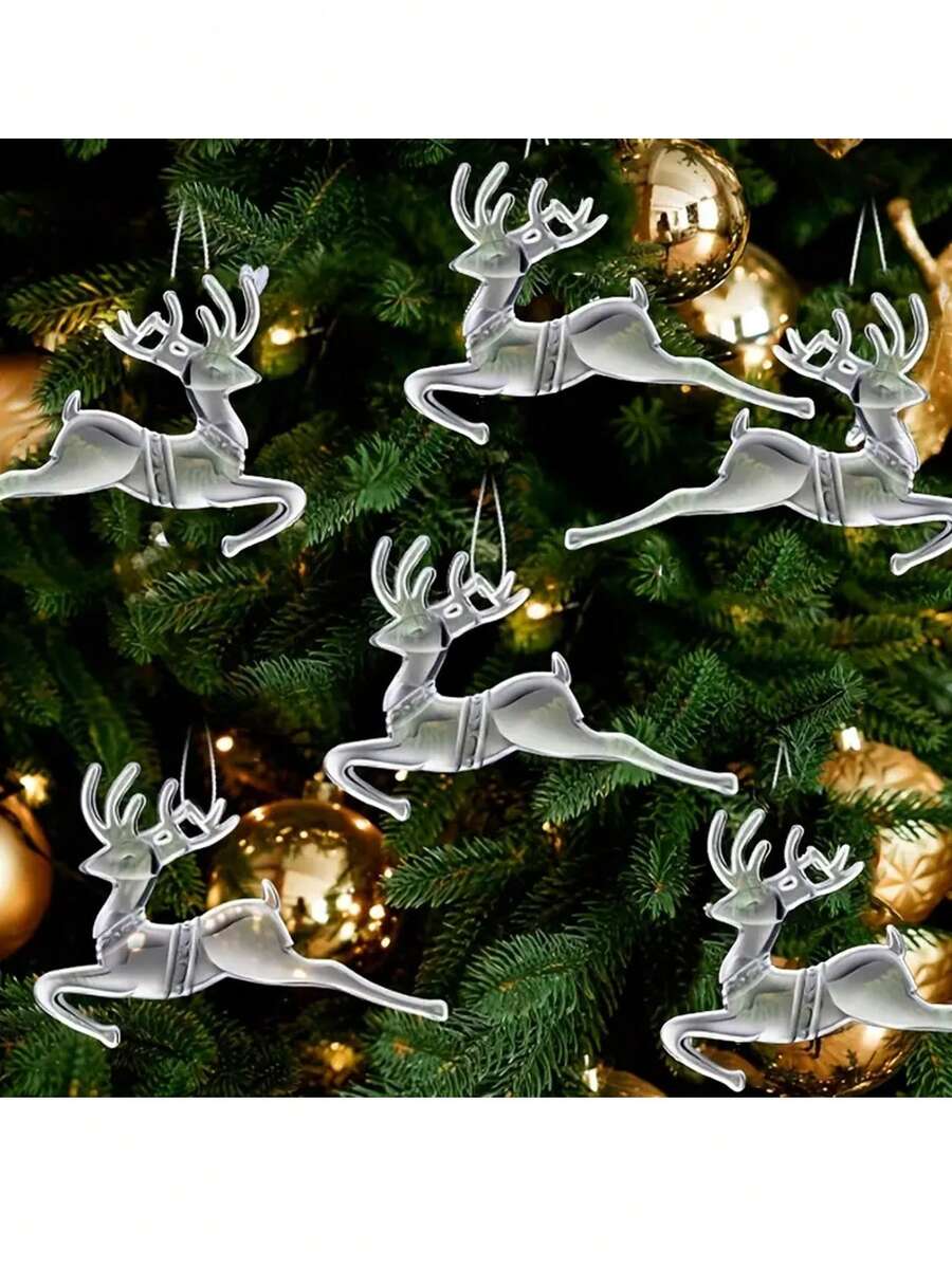 4 buc decorațiuni de Crăciun suspendate cu reni - ornamente pandantive acrilice cu reni, decor transparent suspendat cu reni pentru bradul de Crăciun, acasă, petrecere, cadouri de festival