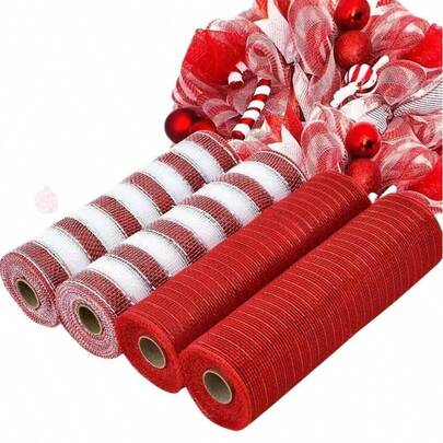 26cm*9m Gold Mesh Ribbon Rolls For DIY Christmas Tree Floral Wreath Decoration Home Decor Christmas Decorations Room Decor Winter Christmas Decorations Home Christmas Gifts Christmas Decor