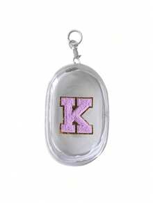 Portable Mini Transparent Zipper Storage Bag, Purple Towel Fabric Embroidered Letter A-Z, Compact Multi-Purpose Storage Bag, Earphone & Charger Storage Box With Keychain, Transparent Travel Accessories, Exquisite And Compact, Suitable For Storing Small Items, Cable Storage Bag, Bracelet Pouch - White - View 13