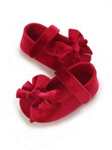 1 双女婴可爱蝴蝶结装饰平底鞋，软橡胶底防滑学步鞋，0-1 岁，春秋 - 紅色 - 查看 4