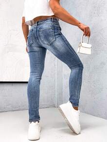 Women's Plus-Size Skinny Jeans, Women's Oversized Long Jeans, Simple And Casual Style With Zippered Pockets, Women's Skinny Jeans, Bigsize Jeans, Women's Skinny Pants, Autumn And Spring Everyday Wear. - Ripped Blue - View 3