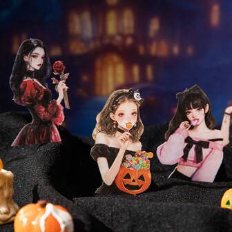 15 件哥特女孩主题贴纸、物品装饰贴纸、笔记本贴纸、手机贴纸优质防水乙烯基贴纸，适用于剪贴簿、日记本和笔记本电脑 - 耐用且装饰性的成人剪贴簿用品贴纸书架透明贴纸书封书贴纸书