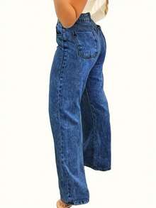 Women's Loose Jeans With Wide Legs, High Waist, Loose Boyfriend Jeans, Denim Pants, Y2K Jeans - xanh đậm - Xem 3