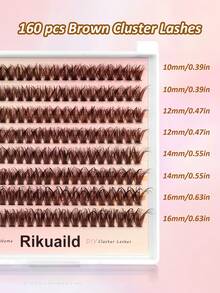 Rikuaild 160片棕色簇状假睫毛，60D DIY睫毛嫁接，D卷度，浓密单根睫毛，混合装，仿貂毛簇状睫毛，睫毛嫁接，浅棕色湿润睫毛，睫毛簇，单根假睫毛 - D - 查看 4