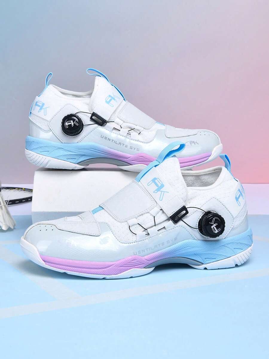 Zapatillas de bádminton para hombres, con hebilla giratoria y cordones, suela de goma con tablero de carbono, ultraligeras, transpirables, antideslizantes y duraderas, para partidos y entrenamientos profesionales de bádminton, voleibol, tenis y tenis de mesa