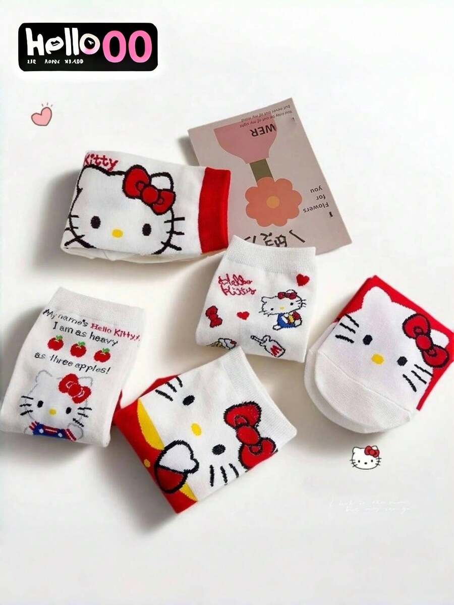 Sanrio 5 Pairs Of Women's Cute Tk Cat Comfortable Short Socks All-Match Anime Cartoon Women's Personalized Japanese Sweet Tassel Socks Soft, Beautiful And Comfortable Daily Use Stockings And Socks Are Great Travel Accessories For Outdoor Wear And Also Gifts For Friends And Couples(Due To The Lighting And Angle When Shooting, The Actual Product May Have A Slight Color Difference From The Picture)