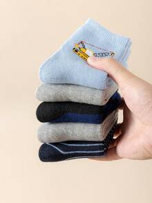 5 đôi tất cổ cao cho bé trai, hình xe hơi hoạt hình, máy xúc, cần cẩu, họa tiết sọc, lớp lót nhung, thích hợp mặc hàng ngày, làm quà tặng, dễ thương, thời trang, đơn giản, thích hợp cho học sinh, ấm áp, mùa thu/đông - Nhiều màu - Xem 9