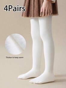 1pc Kids Thermal Lined Leggings, Solid Color, Warm, Able To Wear As Outer, Autumn/Winter - White - View 17