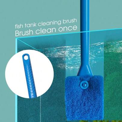 1支装水族箱清洁刷，长柄无死角刷头，双面设计，可清洁内壁，清洁工具，藻类刮刀，玻璃清洁刷