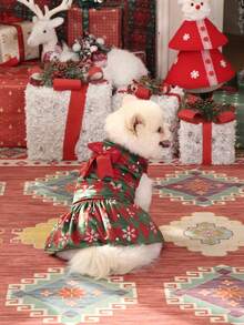 1 件格子雪花高领天鹅绒狗狗连衣裙圣诞节小狗裙子服装宠物服装猫服装带蝴蝶结适合小型犬 - 彩色 - 查看 12