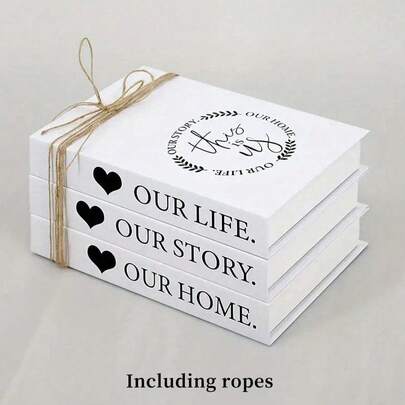 三件套时尚仿书装饰摆件，豪华装饰书，客厅装饰假书（带收纳功能），咖啡桌装饰书，现代装饰书，可堆叠展示书，教育用品（含绳），生日和毕业最佳礼物