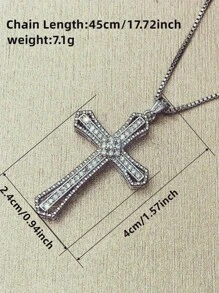 Cubic Zirconia Cross Charm Necklace - Silver - View 7