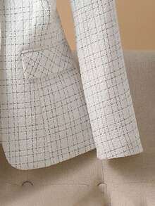Women's Casual Plaid Blazer, Versatile & Slimming White Suit Jacket