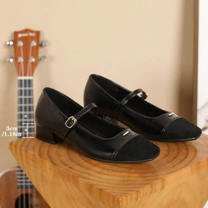 حذاء بالية مسطح أنيق وراحة للنساء، مستوحى من الباليه، بتصميم مربع الأصبع وحزام أسود، مناسب للحفلات والمناسبات والعطلات والخروجات الليلية، كعب سميك متعدد الاستخدامات