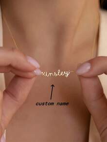 【定制产品】1件个性化简约优雅DIY名字项链不锈钢颈饰 - 定制名字不锈钢项链（仅限英文定制）时尚、秋季时尚、复古、简约、休闲、足球妈妈、老钱定制、个性化、新年魅力 - 彩色 - 查看 2