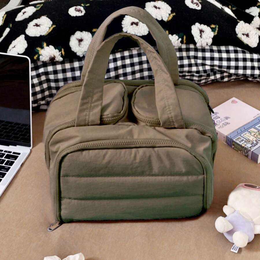 Large Capacity Waterproof Toiletry Bag,Travel Lightweight Large Wide-Open Travel Bag For Women, Puffy Cosmetic Makeup Bag Organizer With Handle For Accessories,Essentials, Toiletries - Màu Khaki - Xem 1