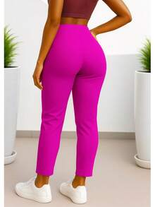 Stretch Pleated Trousers For Women - 酒紅色 - 查看 3