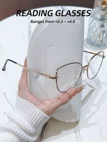 1 pieza Gafas de presbicia para mujeres, con marco de metal y material TR, adecuadas para leer, escribir, ver la televisión, usar la computadora, jugar con teléfonos móviles, viajar, salir en citas, fiestas, festivales y otros entornos de uso diario, con un diseño elegante y hermoso, ligeras y fáciles de llevar - transparente - Ver 5