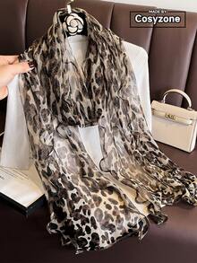 1pc Vintage High-End Printed Golden Selvage Sheer Scarf, Women's Spring Autumn Thin Headscarf, Fashion Versatile Neck Wrap Shawl, Sun Protection - Multicolor - View 1