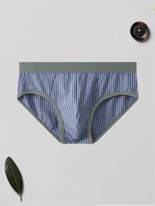 2PCS Men's Briefs With Fashionable Stripes Simple Style Men's Casual Sports Basic Underwear Mid Waist Cotton Soft And Comfortable Men's Triangle Underwear