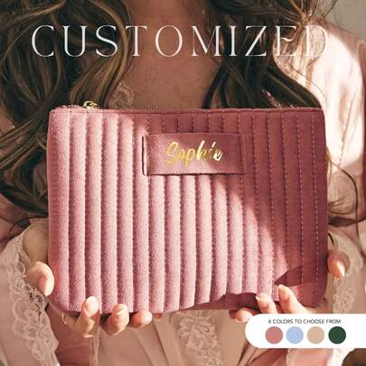 Personalized Bridesmaid Makeup Bag, Custom Velvet Cosmetic Bag, Travel Toiletry Bag, Bridesmaid Proposal Gift, Valentine's Day Gift, Christmas Gift, Merry Christmas