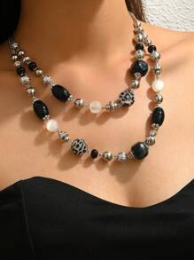 1件波西米亚复古优雅黑色、棕色、卡其色树脂圆珠，CCB珠，釉面点状珠，DIY项链，仿玉树脂圆珠配金属链，适合搭配毛衣、日常、派对、节日，也适合作为情人节、感恩节、朋友礼物或季节性饰品。每颗树脂珠均有轻微的模具痕迹。 - 彩色 - 查看 1