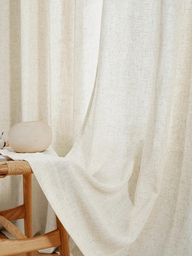 1pc Natural Linen-Like Curtain, Suitable For Living Room, Bedroom, Balcony, Cafe, Hotel, With Top Eyelets - Multicolor - View 4