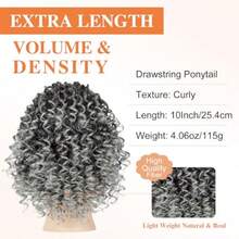 Drawstring Ponytail For 10 Inch Ponytail Extension For  Curly Pony Tails Hair Extensions For Girls Afro Kinky Curly Hair Pieces For Daily Use Mix Grey - 混合灰 - 查看 2