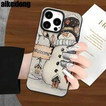Fundas y carcasas protectoras con diseño de muñeco de nieve, con orificios grandes, compatibles con phone 16 Pro Max, 16, 15 Pro, 14, 14 Plus/14 Pro Max, 13, 13 Pro, 12 Pro, 11/11 Pro. Regalos para cumpleaños y fiestas. - Negro - Ver 3