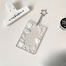 Girl Transparent Colorful Heart/Star 3inch Hard Card Holder ID Card Meal Card Bus Card Pendant Card Case Fan Girl Small Card Photo Protector - White Heart Shape - View 2