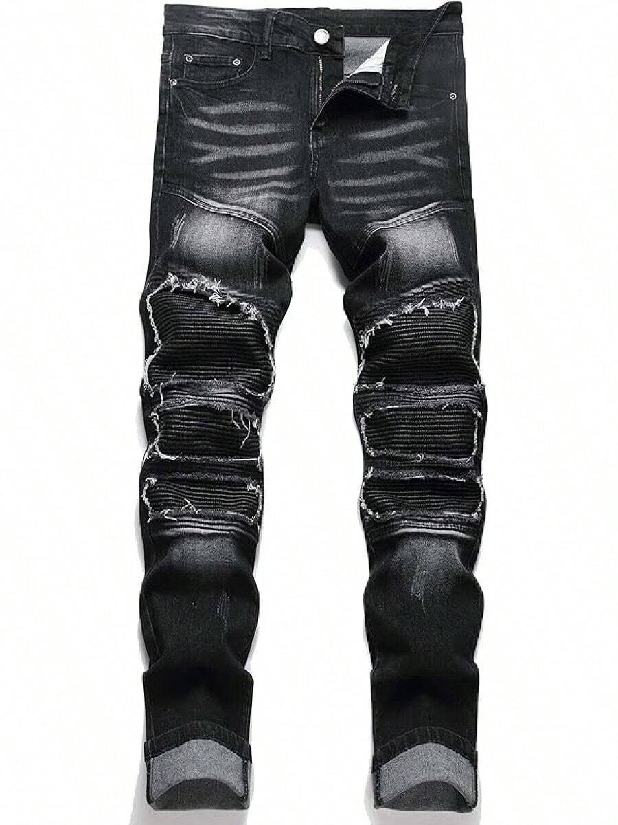 Men's Classic Zipper Biker Regular Fit Flex Jeanhalloween - 255 黑色 - 查看 1
