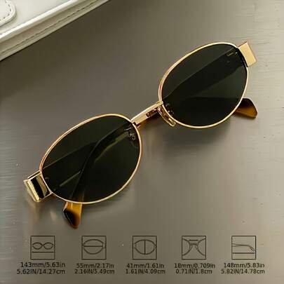 1 Piece Metal Frame Elegant Oval Glasses, Unisex Black Fashion Decorative Glasses - Daily Style Accessories