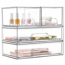 Local Delivery4-Piece Clear Plastic Stackable Drawer Set For Organizing Makeup, Cosmetics, And Beauty Essentials - Multicolor - View 1