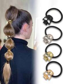 1pc Gothic Skull Metal Hair Tie, Elegant Design, Suitable For Halloween Cosplay And Party, Gift, Ponytail Holders, Hair Elastics, Hair Rubber Bands, Scrunchies, Elastic Hair Tie, Autumn Outfits