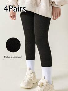 1pc Thermal Lined Solid Color Stirrup Tights For Kids, Warm And High Elasticity, Fit For Autumn/Winter, Can Be Worn As Pants - Black - View 12