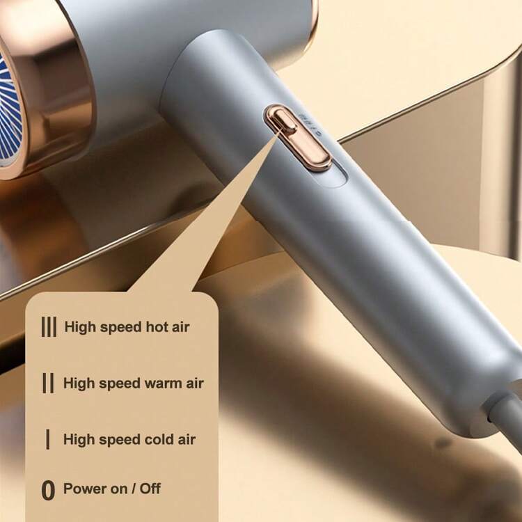 Betreasure 1 st. 2400W hårtork med negativa joner, 3 hastigheter, varm- och kallluftsbrytare, unisex, hårvård med negativa joner, snabbtorkande, lämplig för torrt, frissigt och tovigt hår, professionell hårvård med blått ljus, med koncentratormunstycke, professionell hårtork för hemmabruk, hårvårdsfön - Mörkgrå - Visa 9