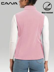 Cavva Women's Fleece Vest Outerwear Sleeveless Lightweight Zip Jackets Warm Soft Vests With Zipper Pockets Sports Office Outdoor Activities Party Camping Riding Hiking - 淺粉色 - 查看 3