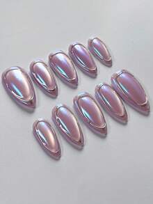 MXYIYANR 10 miếng dán móng tay hình mắt mèo hình hạnh nhân, màu tím sáng, thiết kế viền sắc nét, tối giản và mềm mại, giúp tôn lên chiều dài bàn tay, phù hợp cho các bạn gái và phụ nữ sử dụng hàng ngày, dự tiệc, trang trí móng tay dịp lễ, cũng là một món quà dành cho bạn bè nữ. - Màu tím - Xem 5