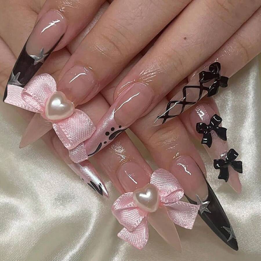 24 Pcs Halloween Long Almond Press On Nails Stiletto Acrylic Fake Nails With Black Line Designs Purple Gradient Nails Press Ons Full Cover False Nails Reusable Stick On Nails For Women Girls,17114490 - 霧霾藍 - 查看 1