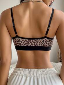 Reggiseno casual da donna con chiusura anteriore, stampa leopardata, senza ferretto, lingerie comoda con inserti in pizzo - Albicocca - Visualizzare 2