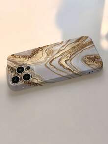 1pc Marble Texture Gold Foil Dot Pattern Glossy Hard Phone Case, Compatible With Samsung/Compatible With IPhone 11/12/13/14/15/16 Pro Max - Multicolor - View 4