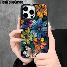 Fundas y carcasas protectoras para teléfono con diseño de acuarela, líneas negras, flores pequeñas y orificios grandes. Compatibles con phone 16 Pro Max, 16, 15 Pro, 14, 14 Plus/14 Pro Max, 13, 13 Pro, 12 Pro, 11/11 Pro. Regalos para cumpleaños y festividades - Negro - Ver 4