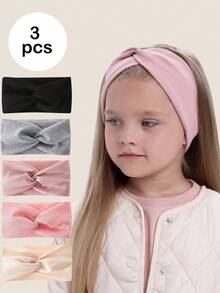 3 件装纯色简约交叉头带，适合女孩，休闲日常佩戴