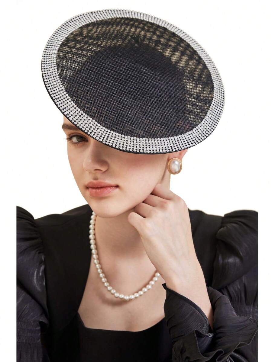 1 pieza Elegante sombrero de fascinador con diadema para mujer con rhinestones, sombrero de cóctel para el Kentucky Derby, accesorios para el cabello para bodas, fiestas de té, clips para el cabello, diademas, regalos, mini gorra