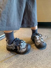 8-18 Years Old Unisex Khaki Retro Classic Sports Casual Shoes, Suitable For All Seasons, Lightweight Leather Upper, Breathable, Suitable For Daily Life, Autumn/Winter; Outdoor Running, Hiking, Training, Non-Slip, Wear-Resistant, Comfortable Children's Running Shoes, Suitable For Campus, Students, Outdoor Travel, Vacation, Fashionable And Luxurious Gray Children Sports Leisure Shoes