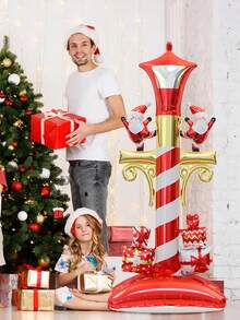 1/2pcs Large Standing Christmas Street Lamp Balloons With Base, Christmas Decoration Foil Balloons, Street Lamp Bulb Shaped Christmas Party Balloons, With Santa Claus And Gift Designs, Suitable For Christmas Themed Events And Scene Decoration, Yard Decoration, Merry Christmas, Theme Party Decoration, New Year Party Home Decoration, Holiday Party Supplies, Christening Balloons, Holiday Atmosphere Creation, New Year, New Year's Eve Events