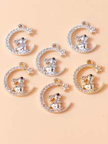 10 piezas/paquete Accesorio creativo con colgante de luna hueca y conejo, collar y llavero DIY