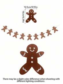 1 pieza Bandera decorativa con diseño de hombre de jengibre navideño, corona, decoración de árbol de Navidad, decoración de escena de fiesta, chimenea, ventana, pared, Año Nuevo, habitación, decoración del hogar, decoración de jardín al aire libre, decoración de ambiente festivo